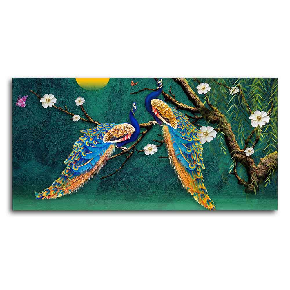 Beautiful Pair of Peacock Canvas Wall Painting - Decor Smart