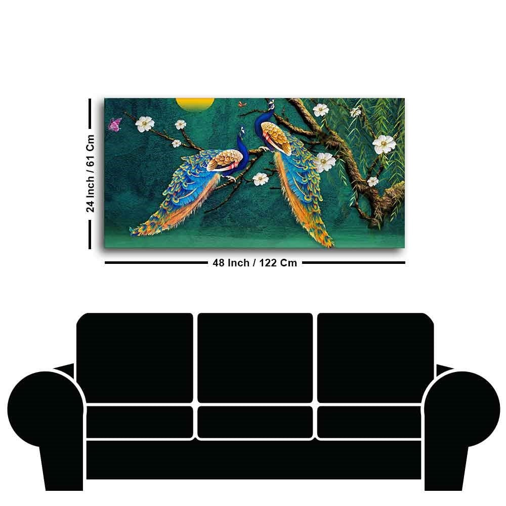 Beautiful Pair of Peacock Canvas Wall Painting - Decor Smart