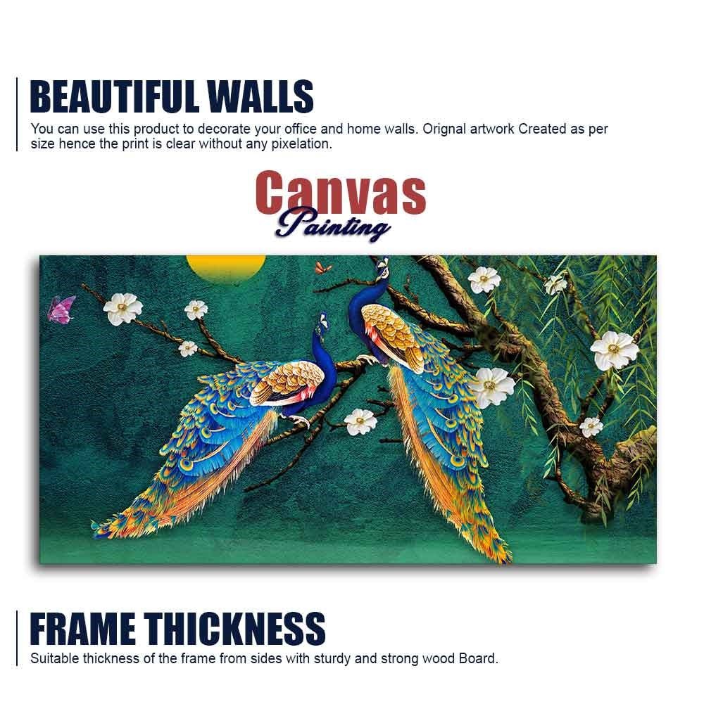 Beautiful Pair of Peacock Canvas Wall Painting - Decor Smart