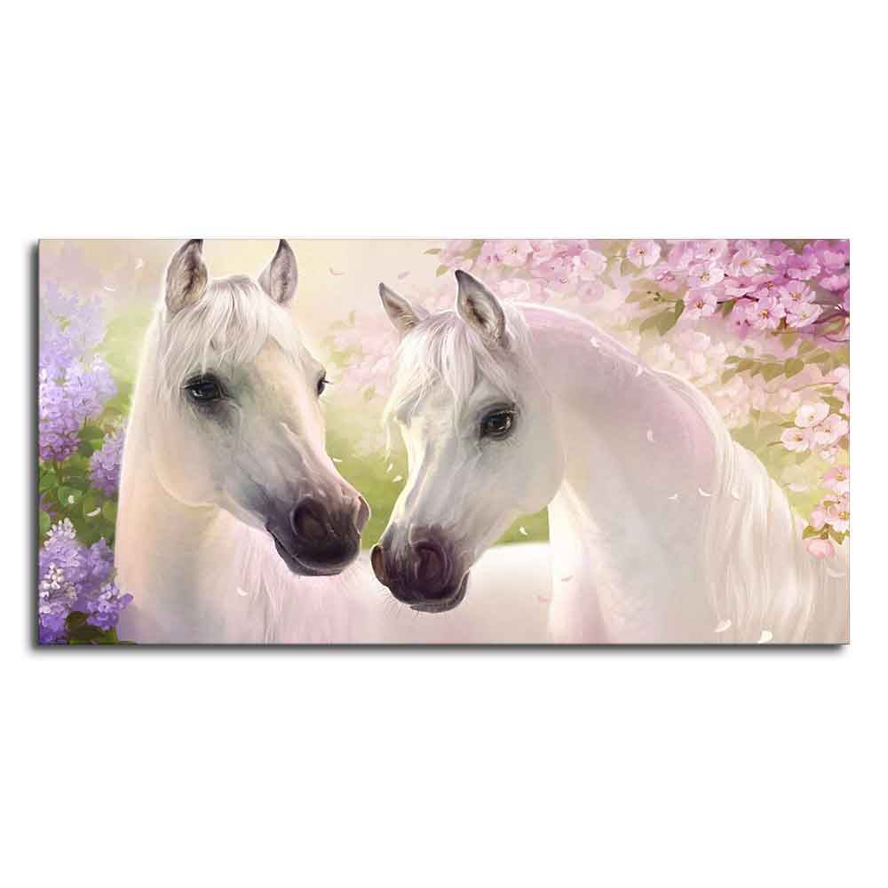 Beautiful Pair of White Horses Premium Wall Painting - Decor Smart