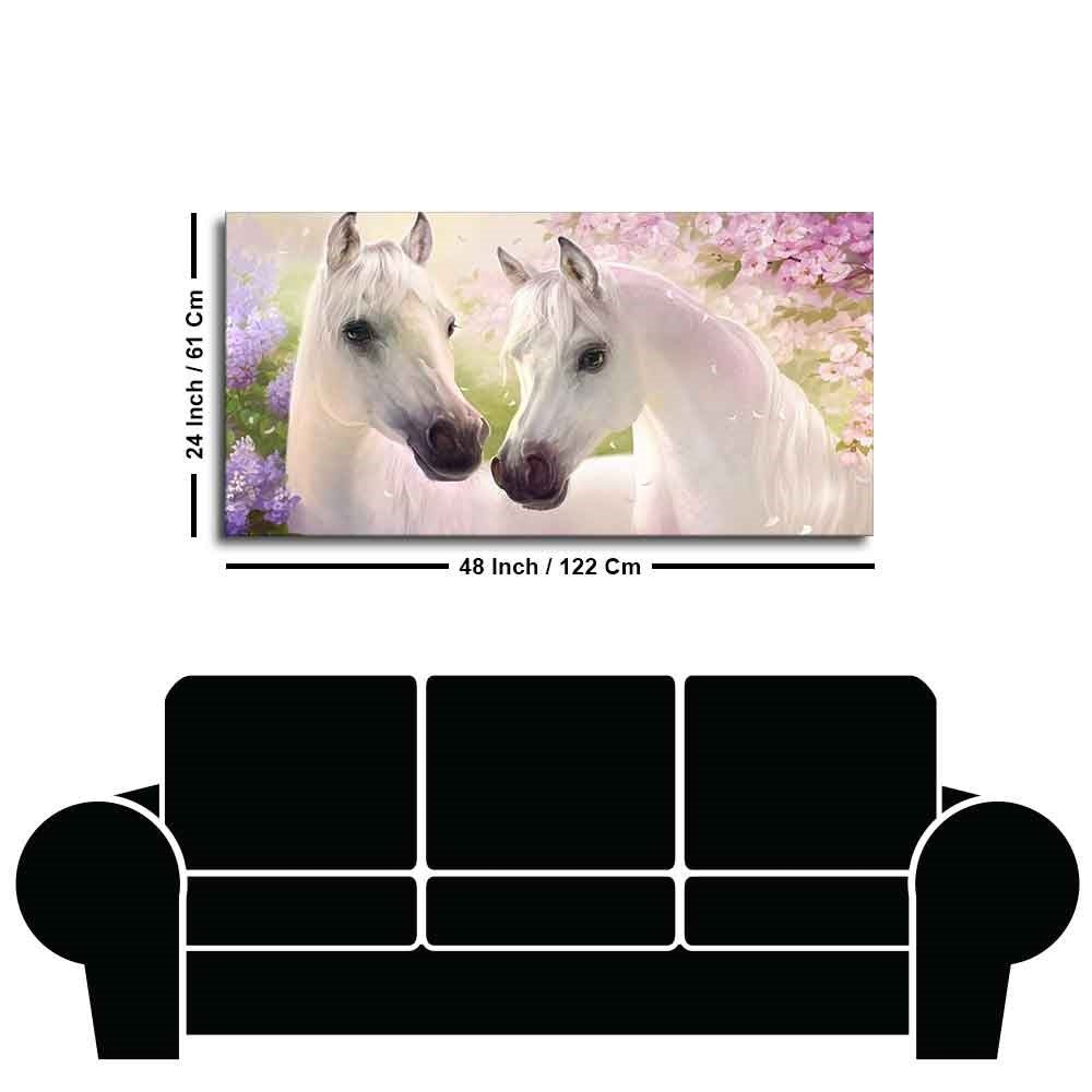 Beautiful Pair of White Horses Premium Wall Painting - Decor Smart