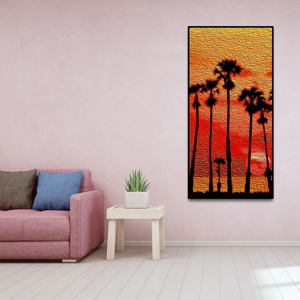 Beautiful Palm Tree at Sunset Canvas Wall Painting - Decor Smart