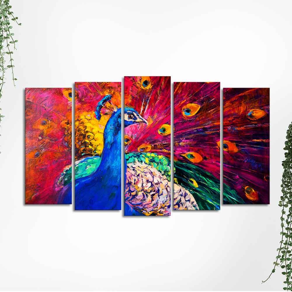 Beautiful Peacock Canvas Wall Painting of Five Pieces - Decor Smart