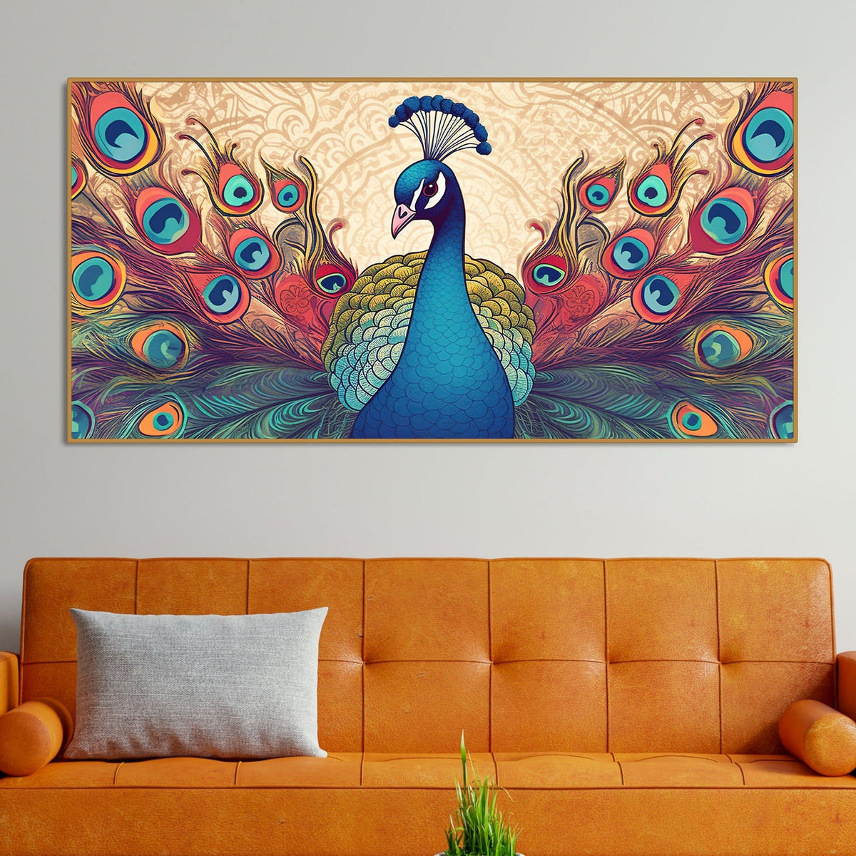 Beautiful Peacock in Traditional Style Canvas Wall Painiting - Decor Smart