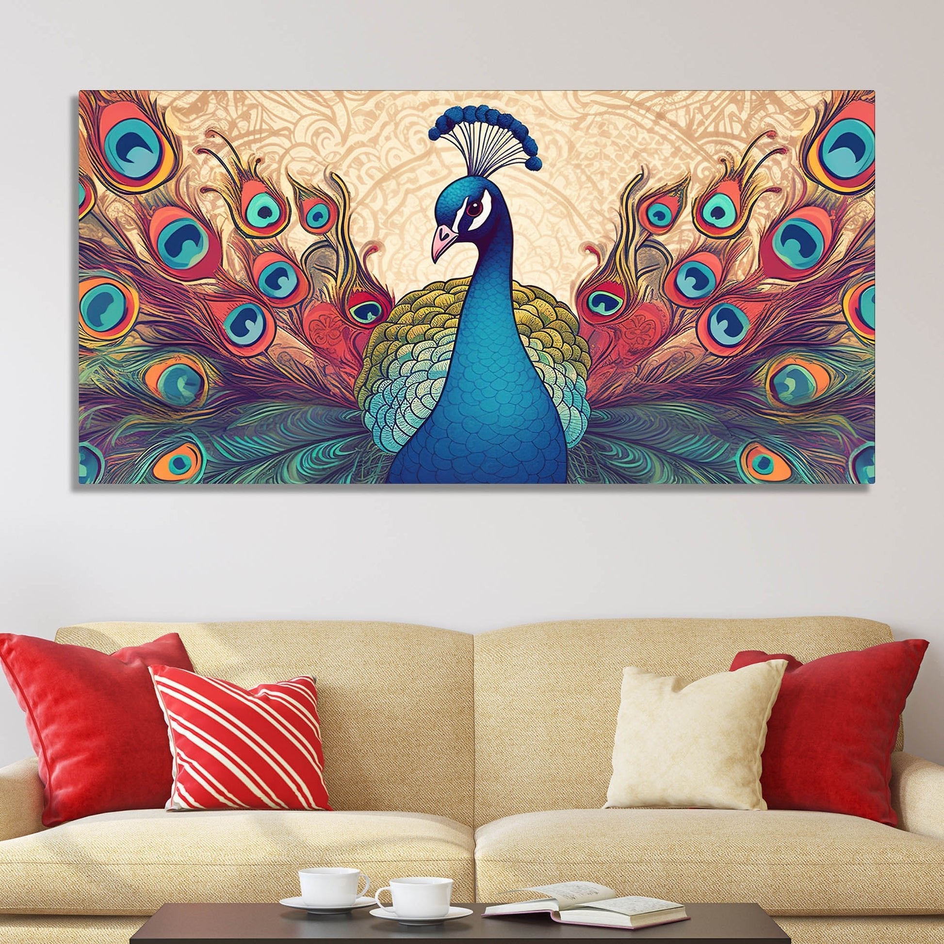 Beautiful Peacock in Traditional Style Canvas Wall Painiting - Decor Smart