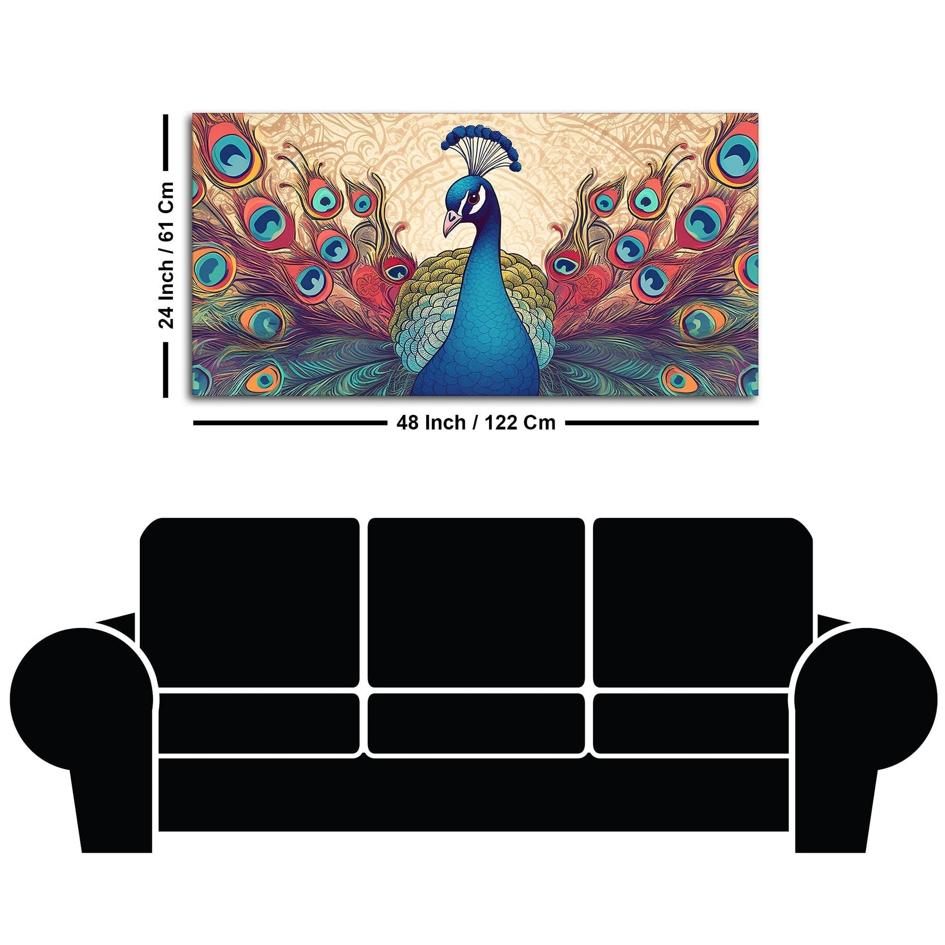 Beautiful Peacock in Traditional Style Canvas Wall Painiting - Decor Smart