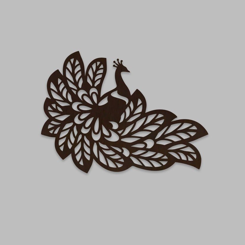 Beautiful Peacock Wings Designer Art Backlit Wooden Wall Decor with LED Night Light Walnut Finish - Decor Smart