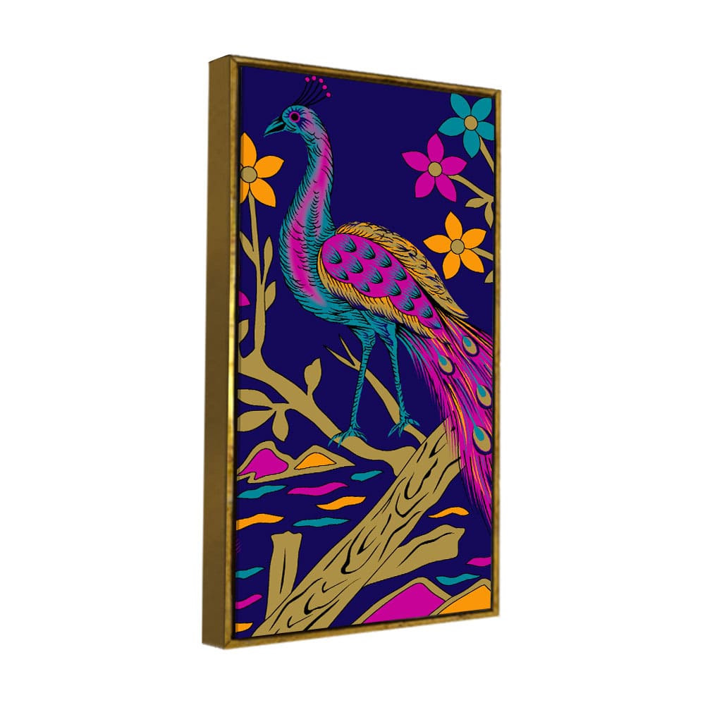 Beautiful Peacock with Flower art Premium Wall Painting - Decor Smart
