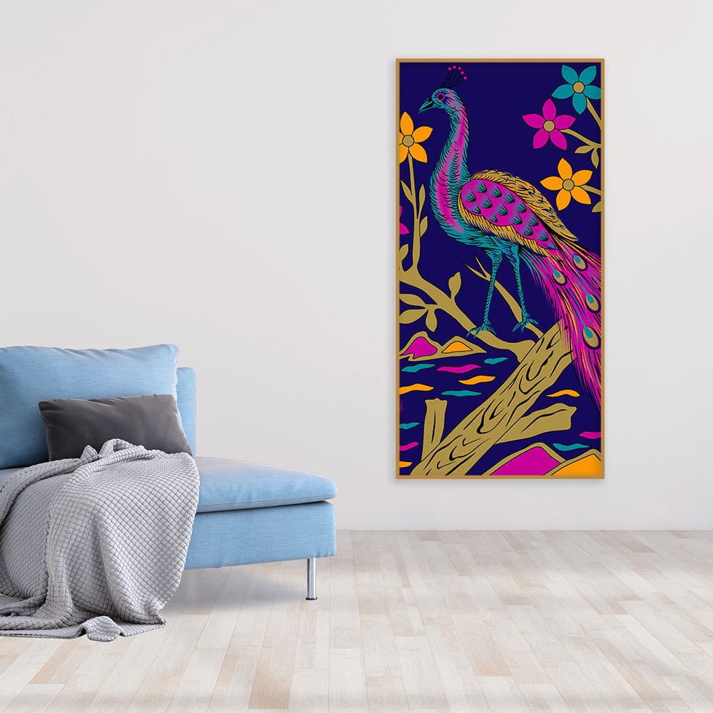 Beautiful Peacock with Flower art Premium Wall Painting - Decor Smart