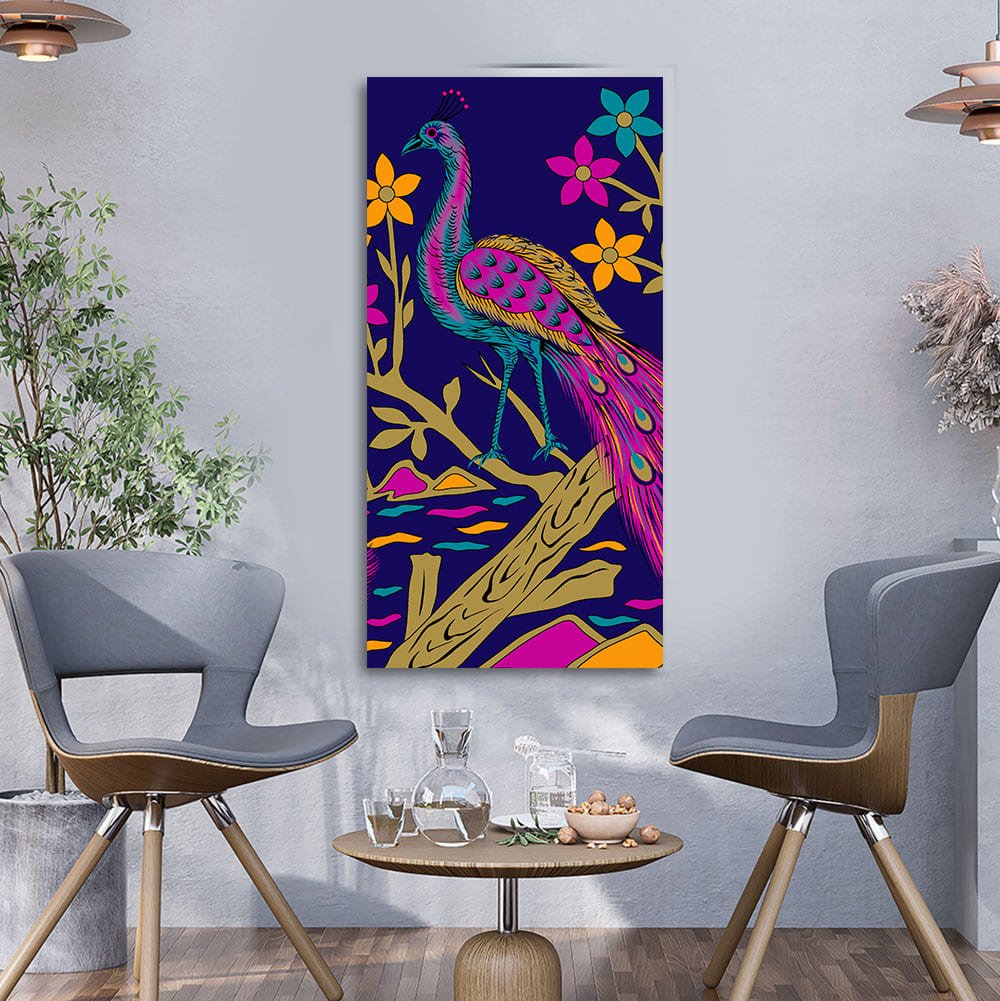 Beautiful Peacock with Flower art Premium Wall Painting - Decor Smart