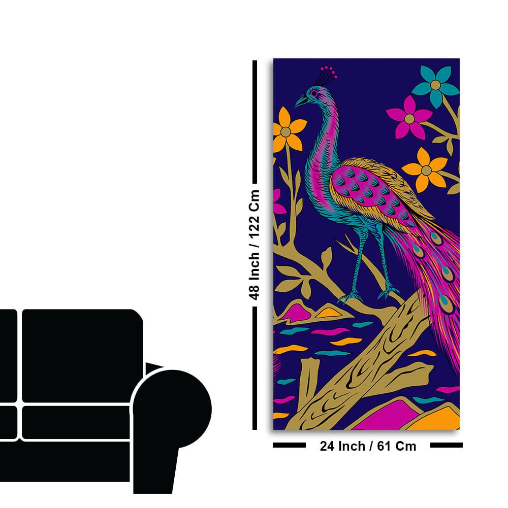 Beautiful Peacock with Flower art Premium Wall Painting - Decor Smart