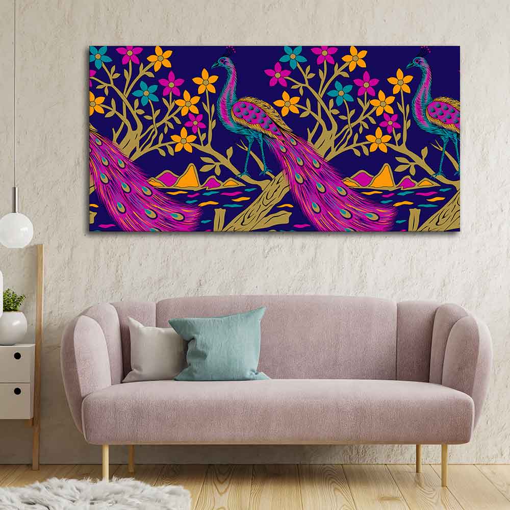 Beautiful Peacock With Flower Art Wall Painting - Decor Smart