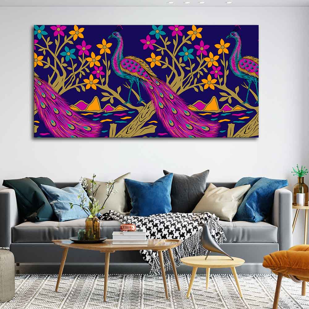 Beautiful Peacock With Flower Art Wall Painting - Decor Smart