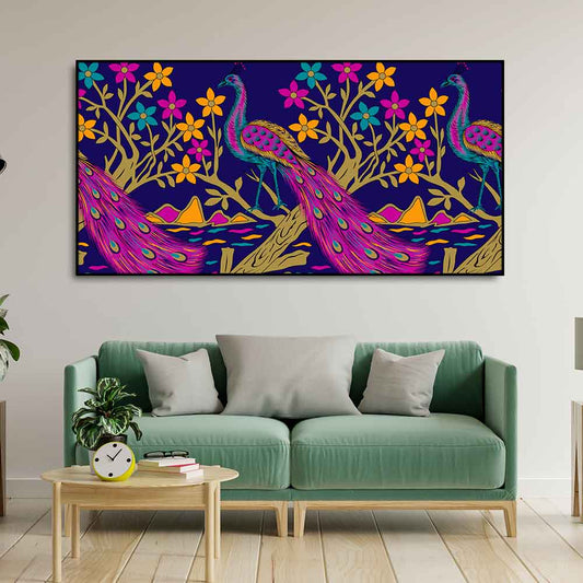 Beautiful Peacock With Flower Art Wall Painting - Decor Smart