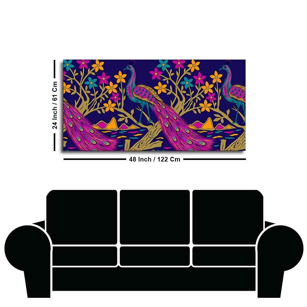 Beautiful Peacock With Flower Art Wall Painting - Decor Smart
