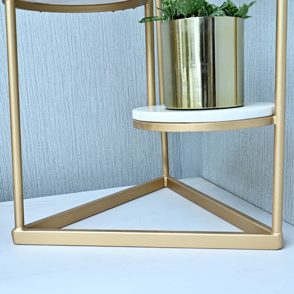 Beautiful Premium Looking Sturdy Metal Planter Stand With White Round Marble At Top - 4 Tier - Decor Smart