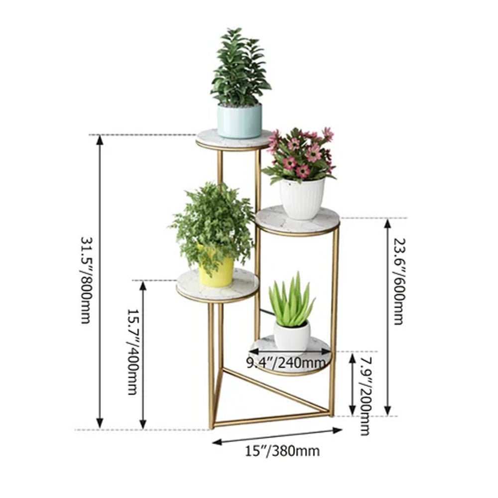 Beautiful Premium Looking Sturdy Metal Planter Stand With White Round Marble At Top - 4 Tier - Decor Smart