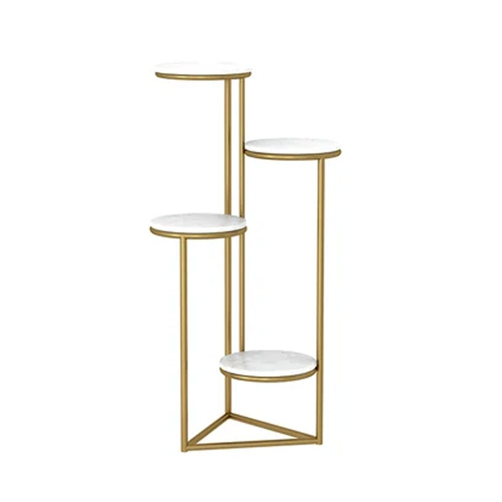 Beautiful Premium Looking Sturdy Metal Planter Stand With White Round Marble At Top - 4 Tier - Decor Smart