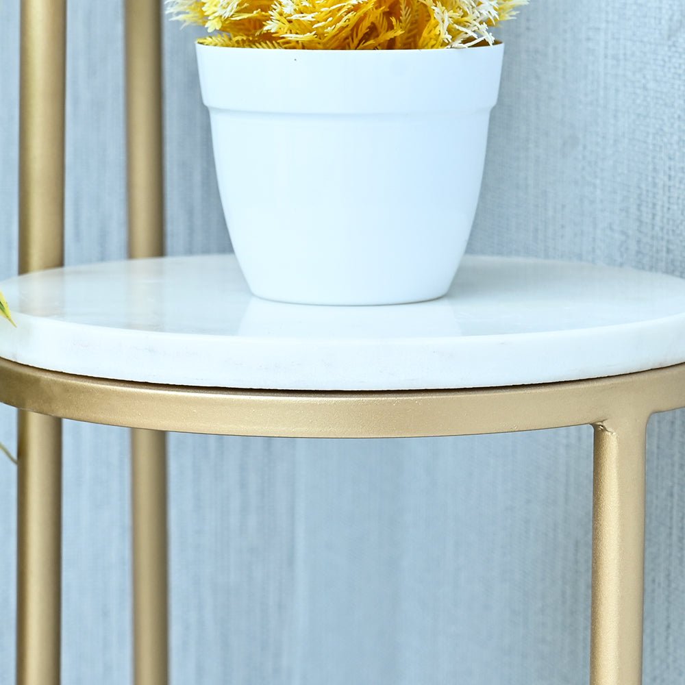 Beautiful Premium Looking Sturdy Metal Planter Stand With White Round Marble At Top - 4 Tier - Decor Smart