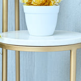 Beautiful Premium Looking Sturdy Metal Planter Stand With White Round Marble At Top - 4 Tier - Decor Smart