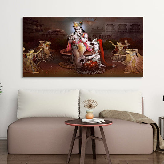 Beautiful Radha Krishna with Playing Flute Canvas Wall Painting - Decor Smart