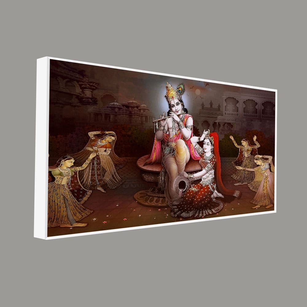Beautiful Radha Krishna with Playing Flute Canvas Wall Painting - Decor Smart
