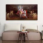 Beautiful Radha Krishna with Playing Flute Canvas Wall Painting