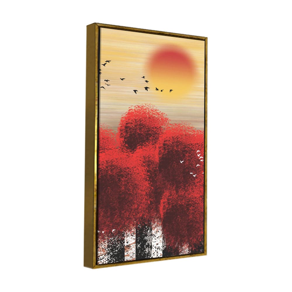 Beautiful Red Tree with Sunrise Scenery Canvas Wall Painting - Decor Smart