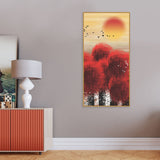Beautiful Red Tree with Sunrise Scenery Canvas Wall Painting - Decor Smart