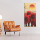 Beautiful Red Tree with Sunrise Scenery Canvas Wall Painting - Decor Smart