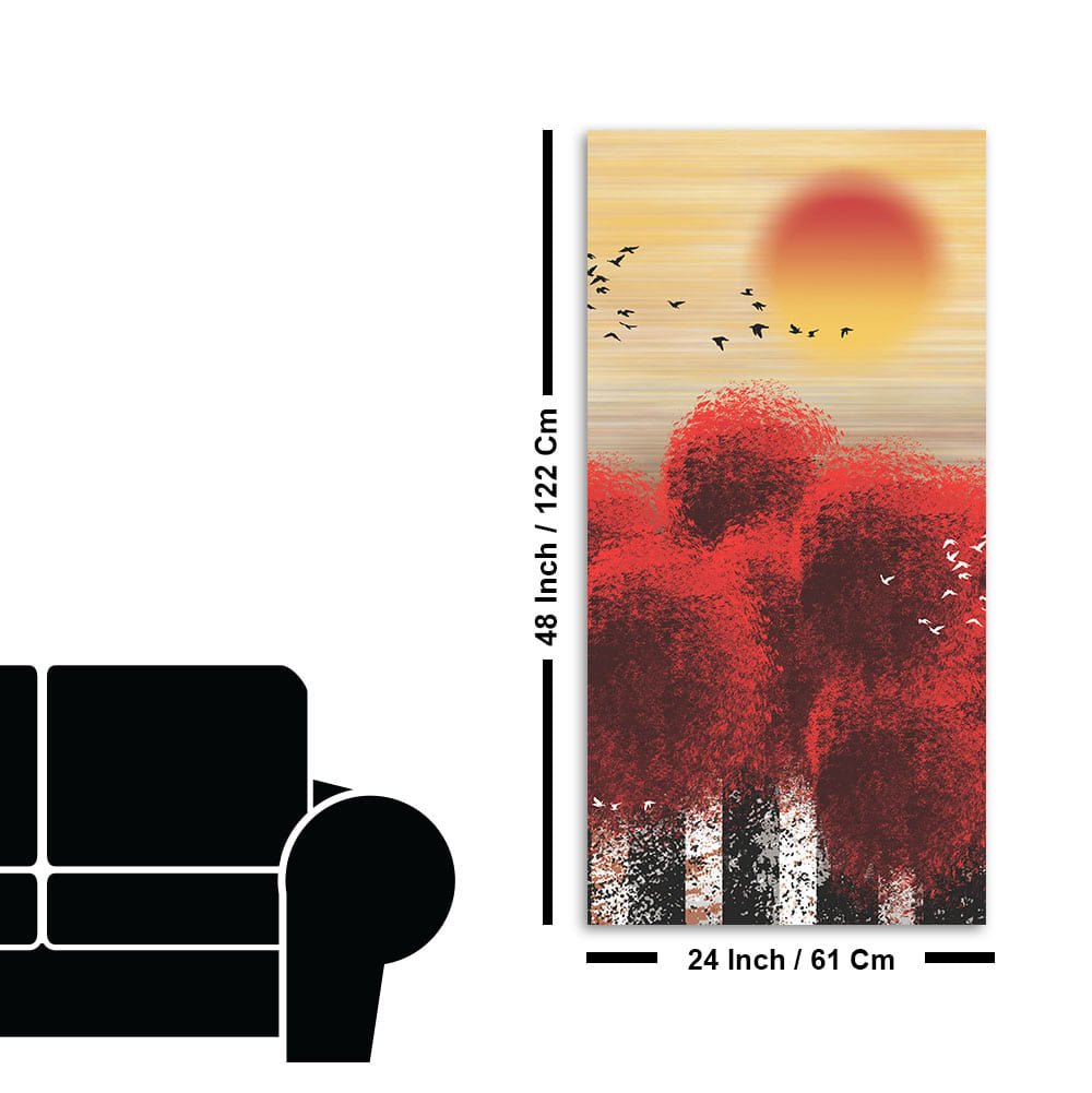 Beautiful Red Tree with Sunrise Scenery Canvas Wall Painting - Decor Smart
