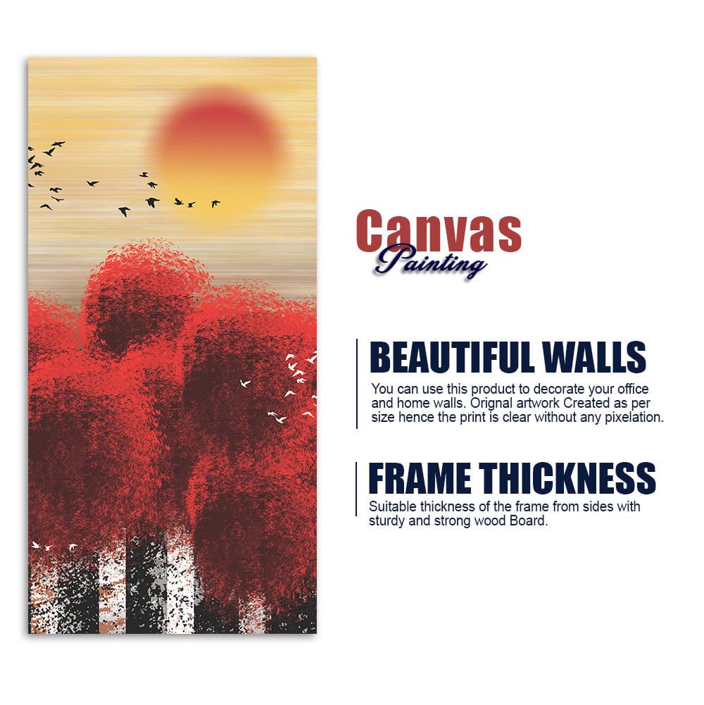 Beautiful Red Tree with Sunrise Scenery Canvas Wall Painting - Decor Smart