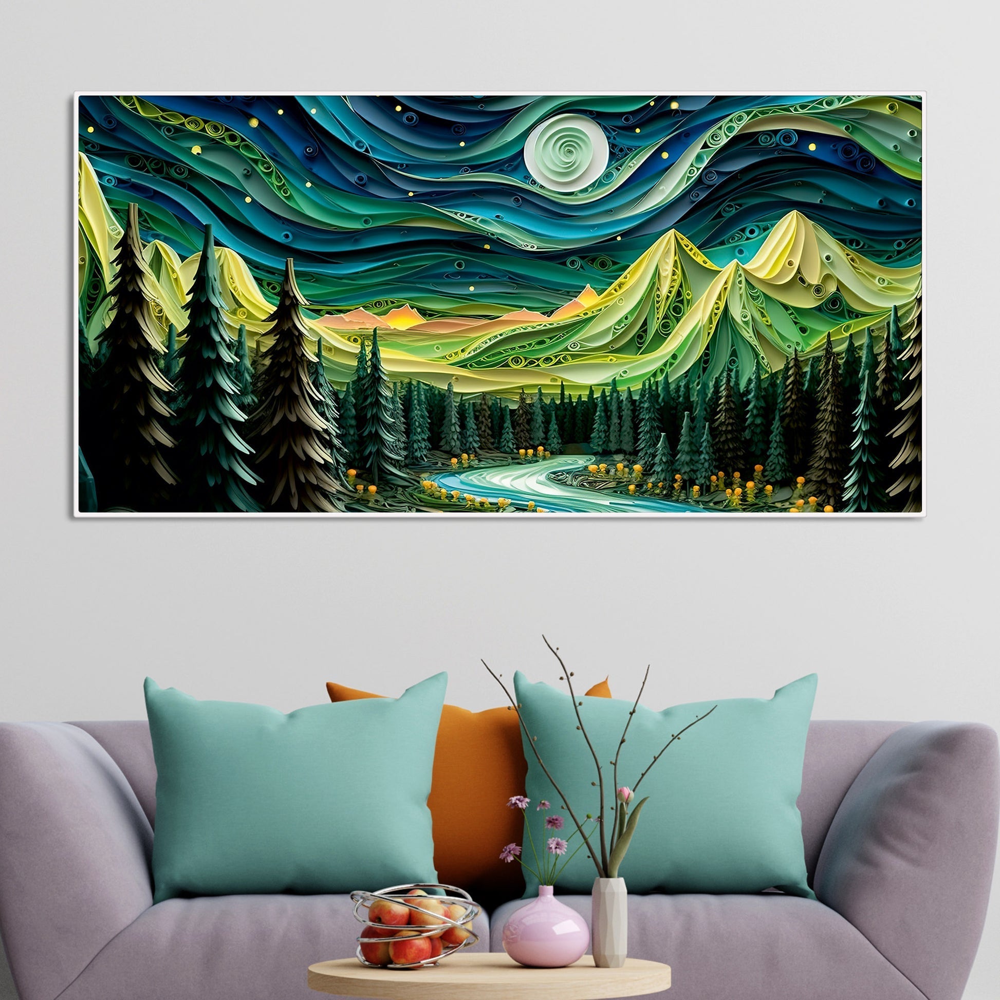 Beautiful River Surrounded by Mountains Canvas Wall Painting - Decor Smart