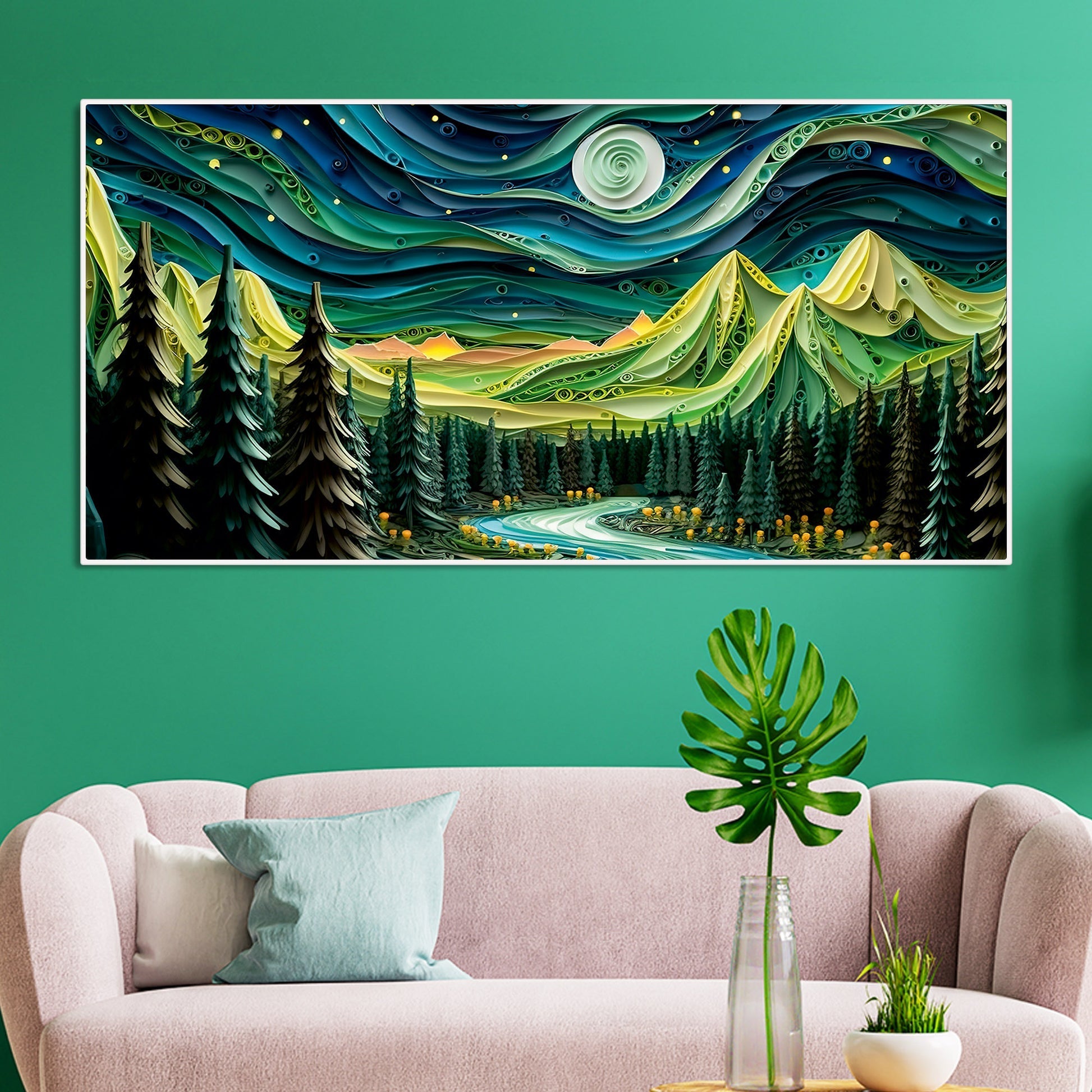 Beautiful River Surrounded by Mountains Canvas Wall Painting - Decor Smart