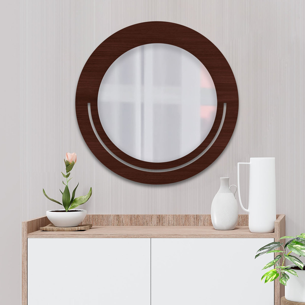 Beautiful Rounded Shape Designer Vanity Wooden Wall Mirror - Decor Smart