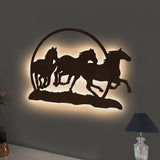 Beautiful Running Horse Backlit Wooden Wall Decor with LED Night Light Walnut Finish - Decor Smart