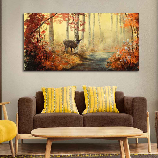 Beautiful Scenery Deer in Forest Canvas Big Wall Painting - Decor Smart