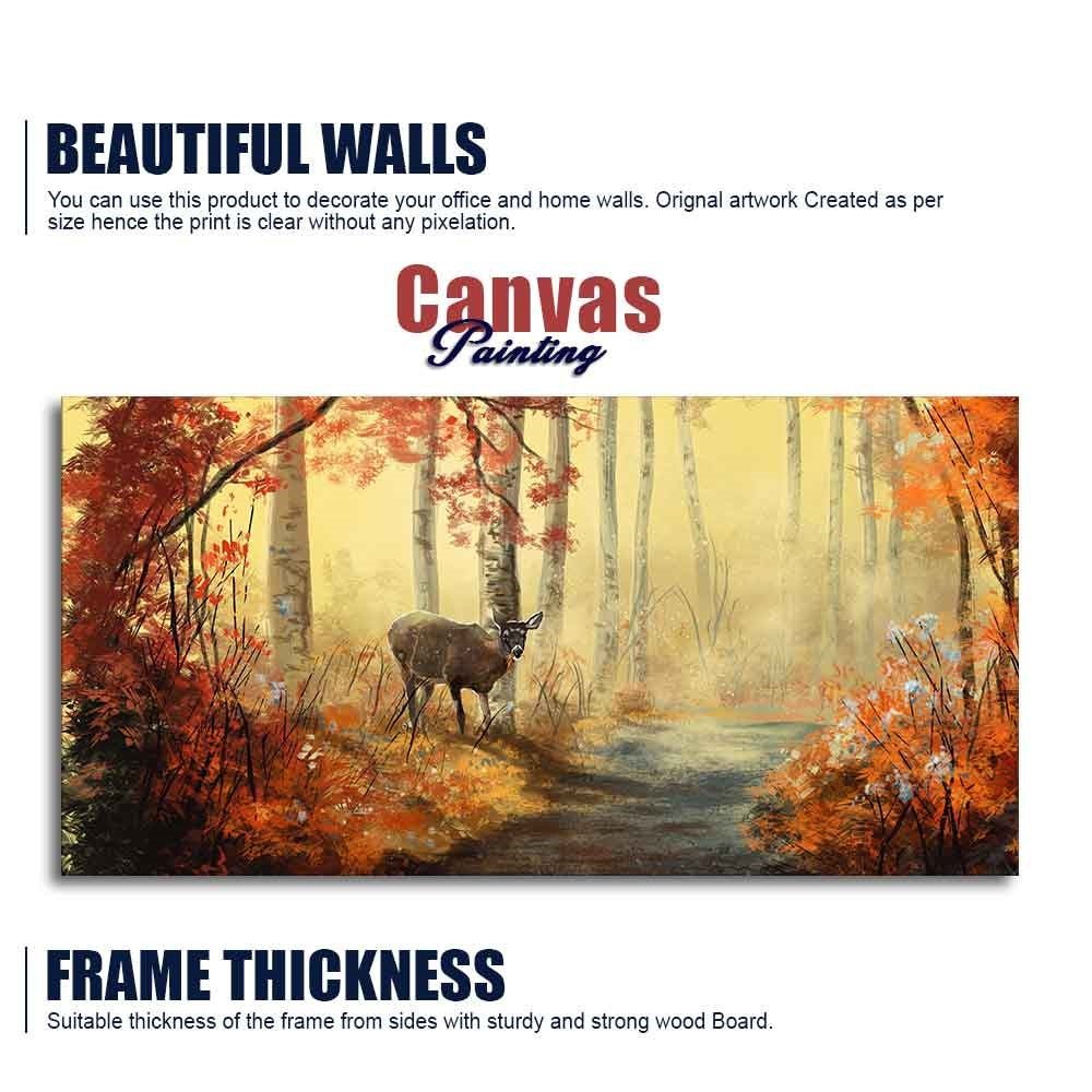 Beautiful Scenery Deer in Forest Canvas Big Wall Painting - Decor Smart