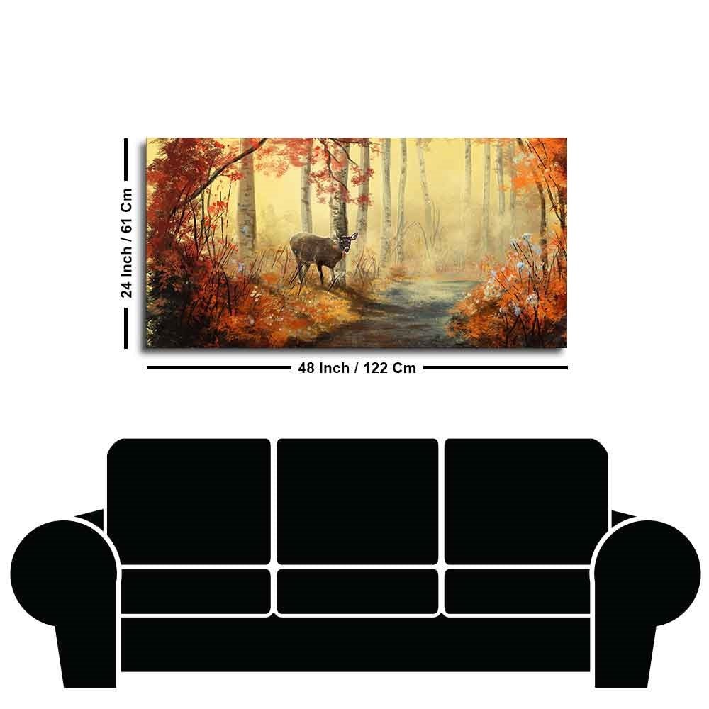 Beautiful Scenery Deer in Forest Canvas Big Wall Painting - Decor Smart