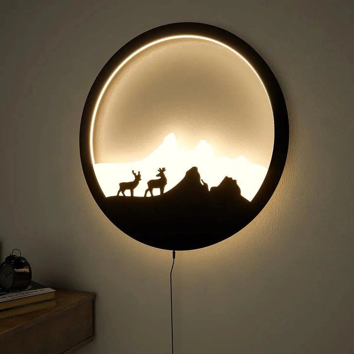 Beautiful Scenery Deer Wooden LED Wall Light Backlit Wall Art - Decor Smart