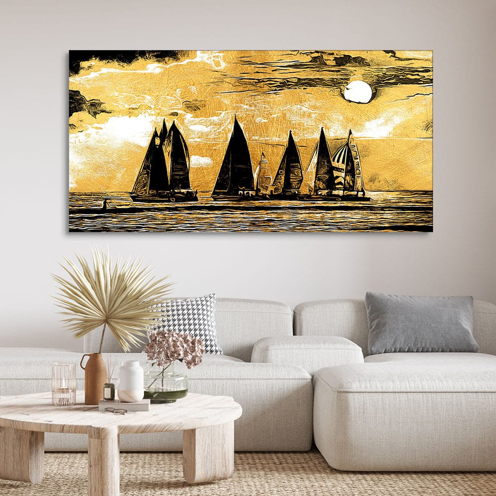 Beautiful Seascape with Boats Canvas Wall Painting - Decor Smart