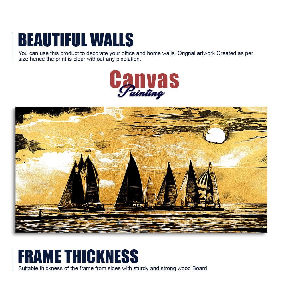 Beautiful Seascape with Boats Canvas Wall Painting - Decor Smart