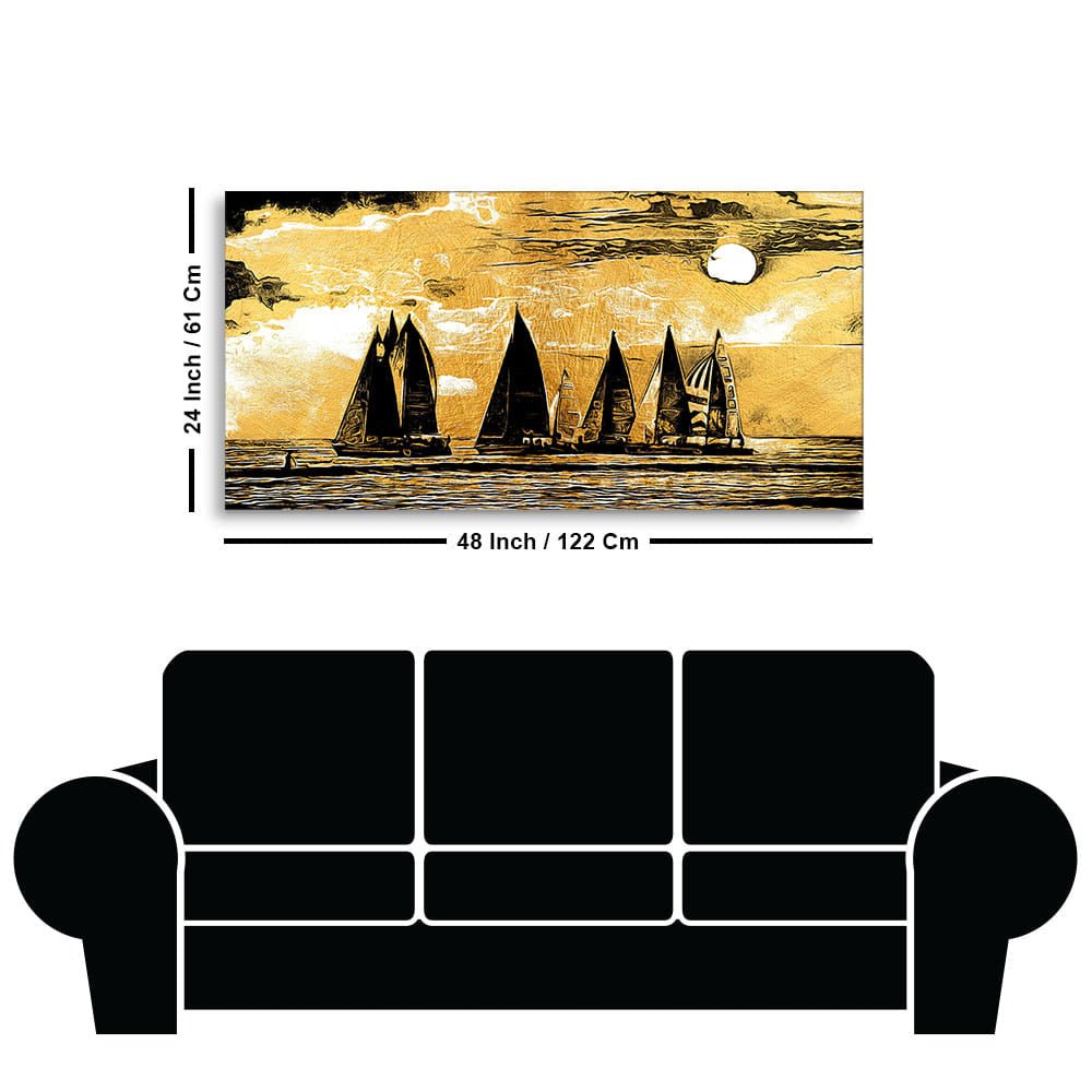 Beautiful Seascape with Boats Canvas Wall Painting - Decor Smart