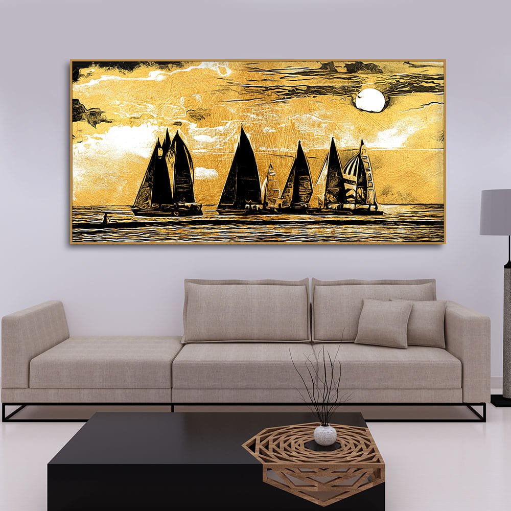 Beautiful Seascape with Boats Canvas Wall Painting - Decor Smart