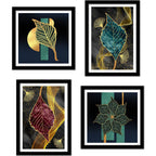 Beautiful Shiny Golden Leaves Premium Wall Frame Set of Four