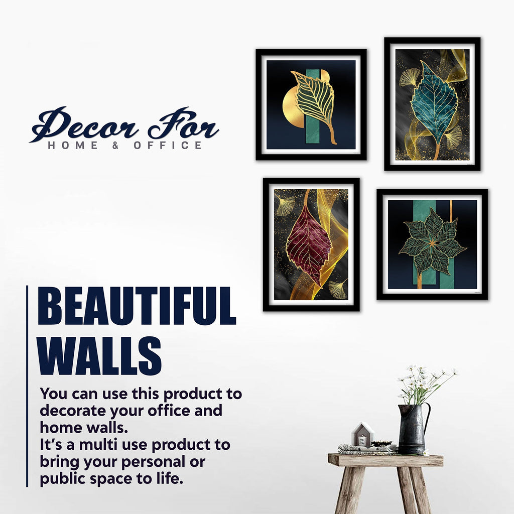 Beautiful Shiny Golden Leaves Premium Wall Frame Set of Four