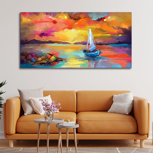 Beautiful Ship in the Ocean Abstract Scenery Canvas Wall Painting - Decor Smart
