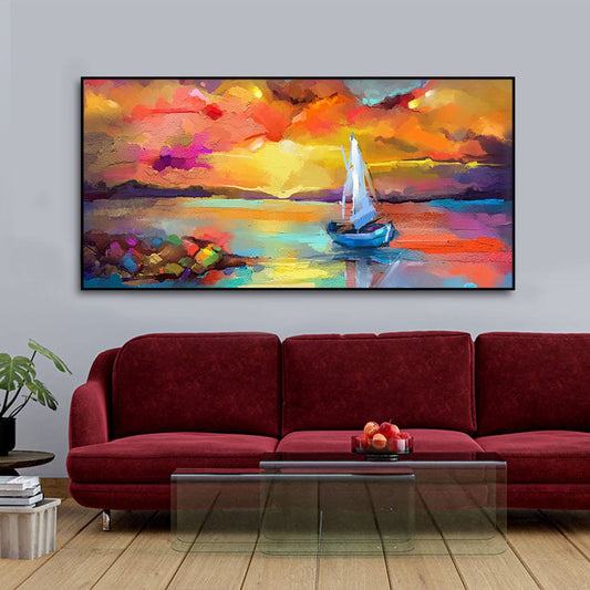 Beautiful Ship in the Ocean Abstract Scenery Canvas Wall Painting - Decor Smart