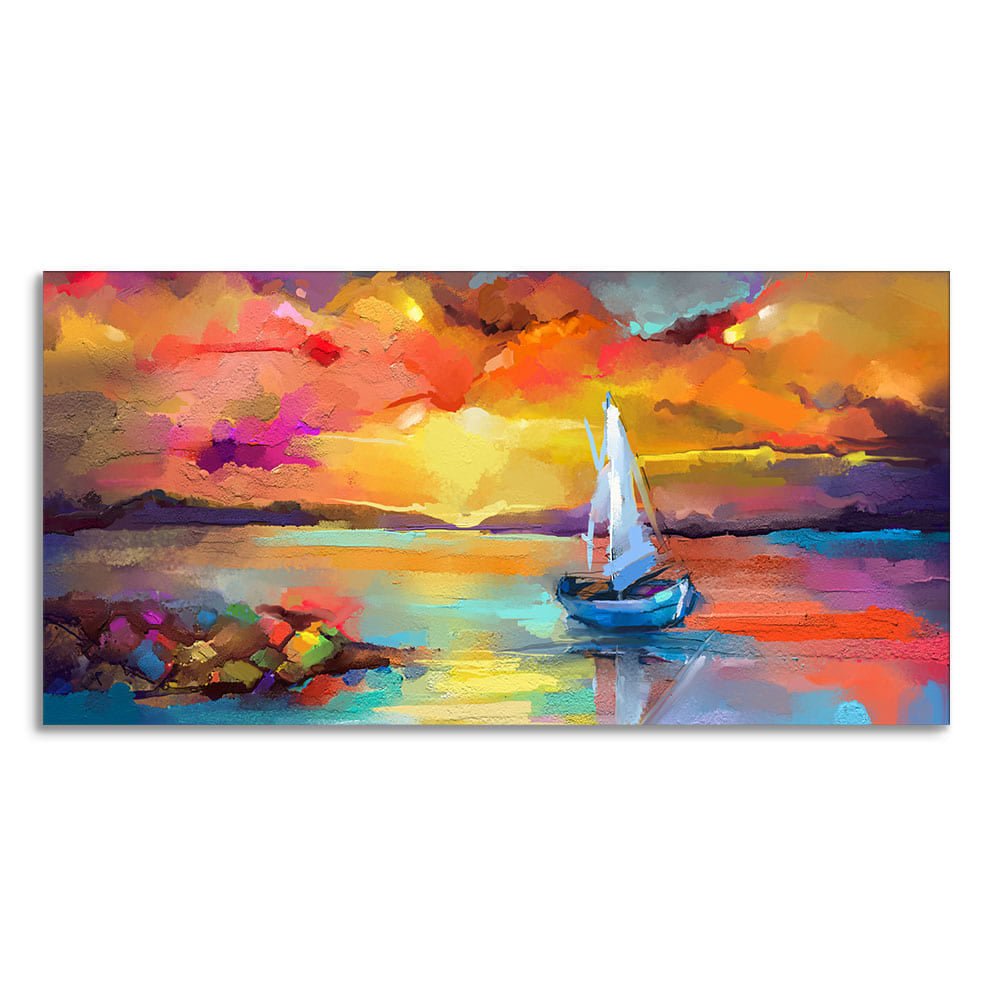 Beautiful Ship in the Ocean Abstract Scenery Canvas Wall Painting - Decor Smart