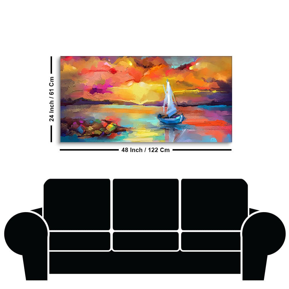 Beautiful Ship in the Ocean Abstract Scenery Canvas Wall Painting - Decor Smart